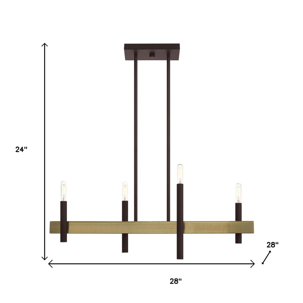 Bronze Four Light Metal Dimmable Chandelier With Shades HomeRoots