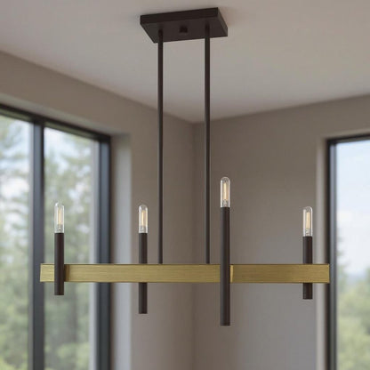 Bronze Four Light Metal Dimmable Chandelier With Shades HomeRoots