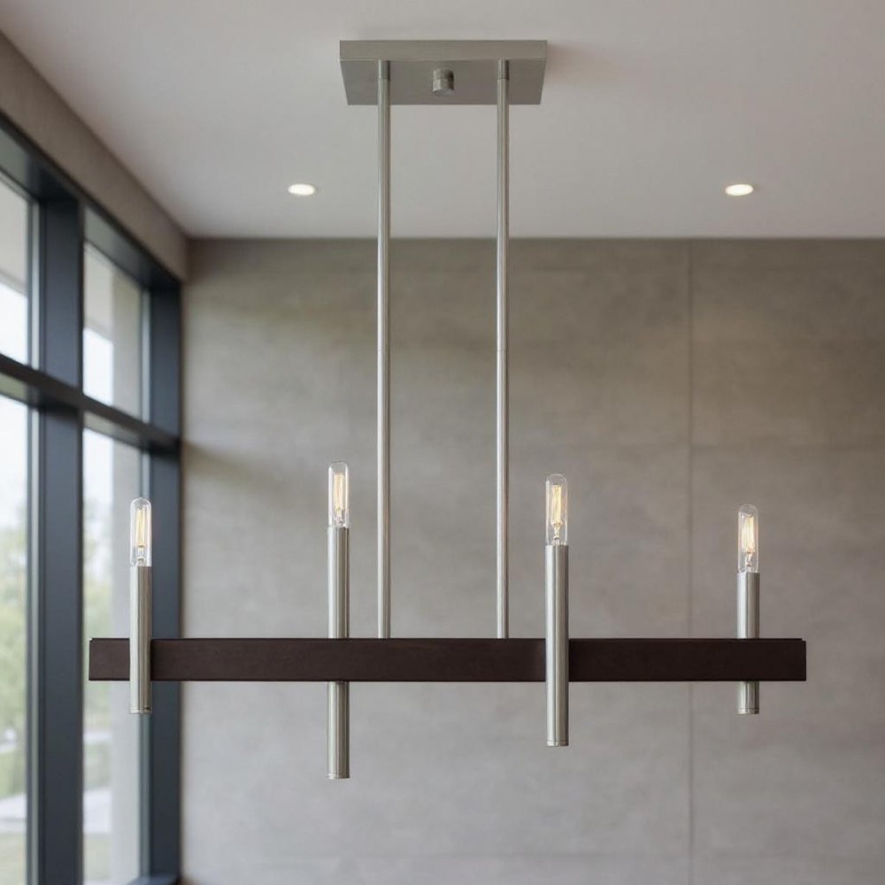 Nickel Four Light Metal Dimmable Chandelier With Shades HomeRoots