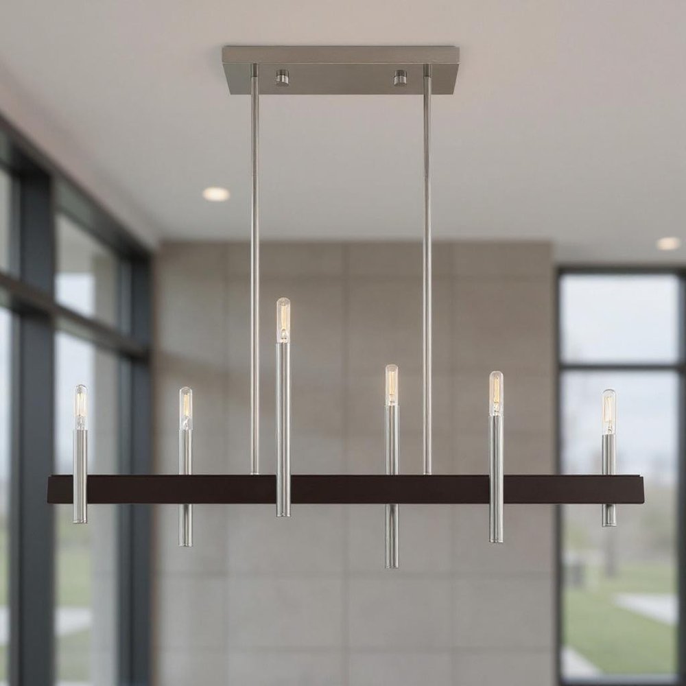 Nickel Six Light Metal Dimmable Chandelier With Shades HomeRoots