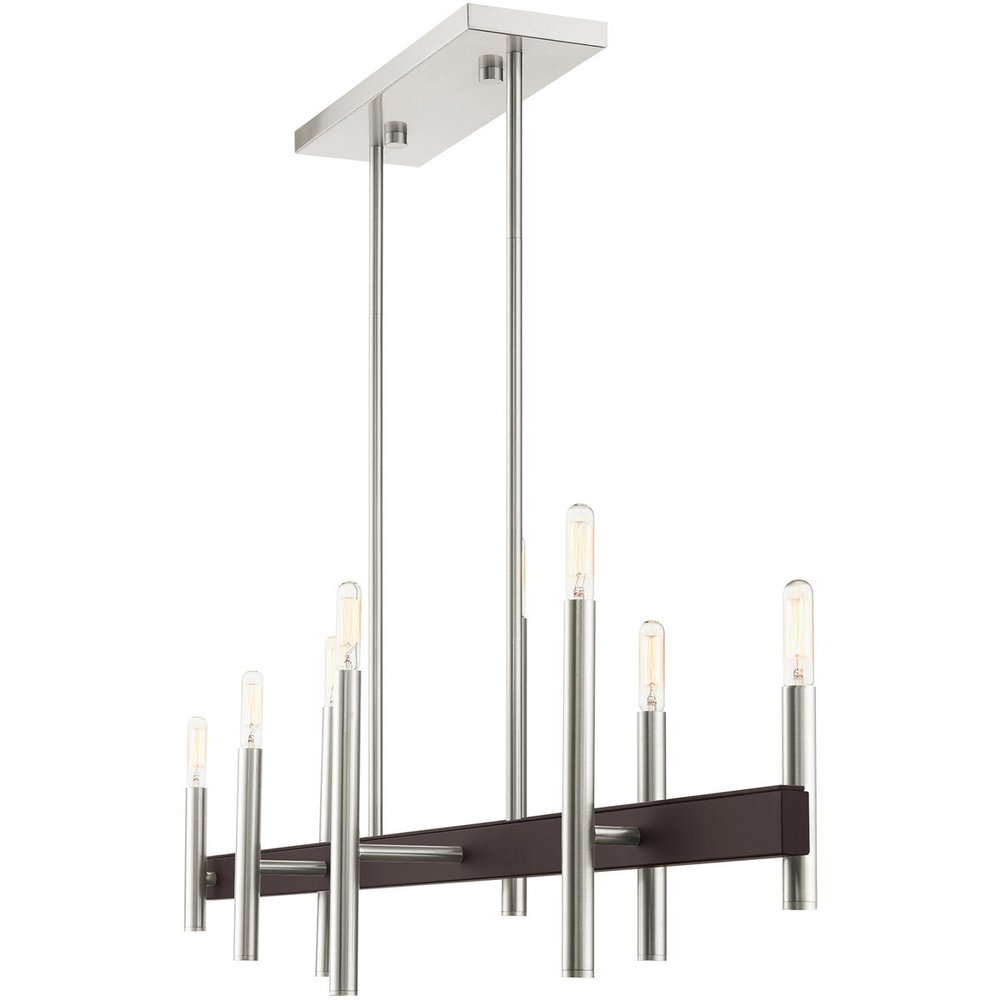 Nickel Eight Light Metal Dimmable Chandelier With Shades HomeRoots