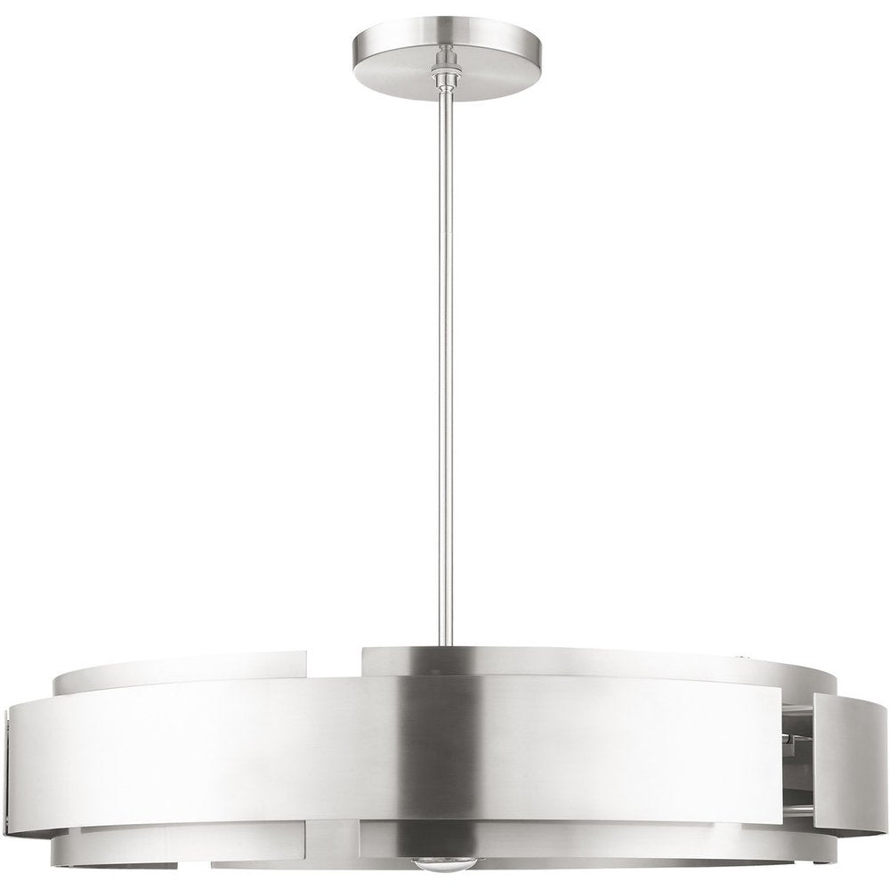 Nickel Seven Light Metal Dimmable Chandelier With Shades HomeRoots