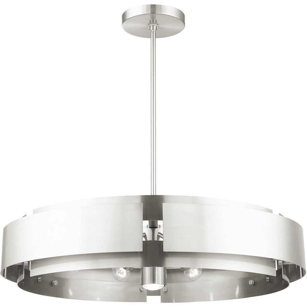 Nickel Seven Light Metal Dimmable Chandelier With Shades HomeRoots