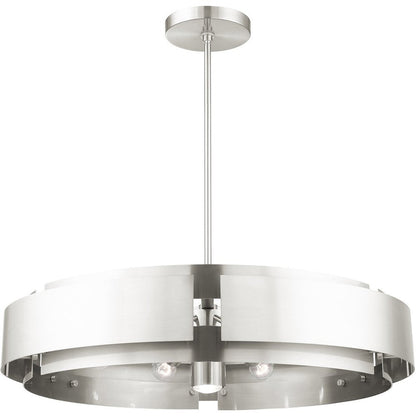Nickel Seven Light Metal Dimmable Chandelier With Shades HomeRoots