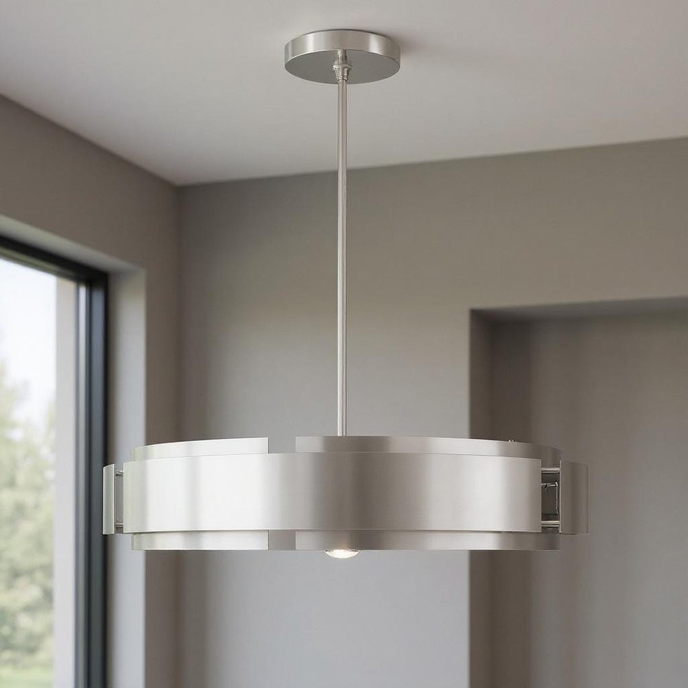 Nickel Seven Light Metal Dimmable Chandelier With Shades HomeRoots