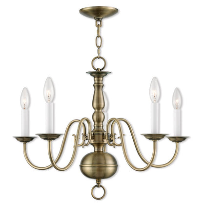 Antiqued Brass Five Light Metal Dimmable Chandelier With Shades HomeRoots