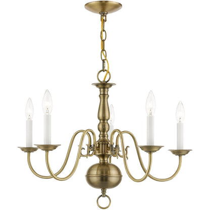 Antiqued Brass Five Light Metal Dimmable Chandelier With Shades HomeRoots