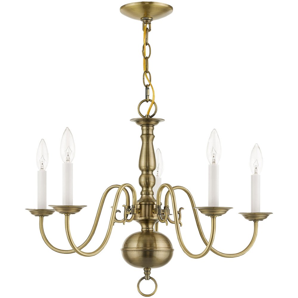 Antiqued Brass Five Light Metal Dimmable Chandelier With Shades HomeRoots
