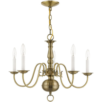 Antiqued Brass Five Light Metal Dimmable Chandelier With Shades HomeRoots