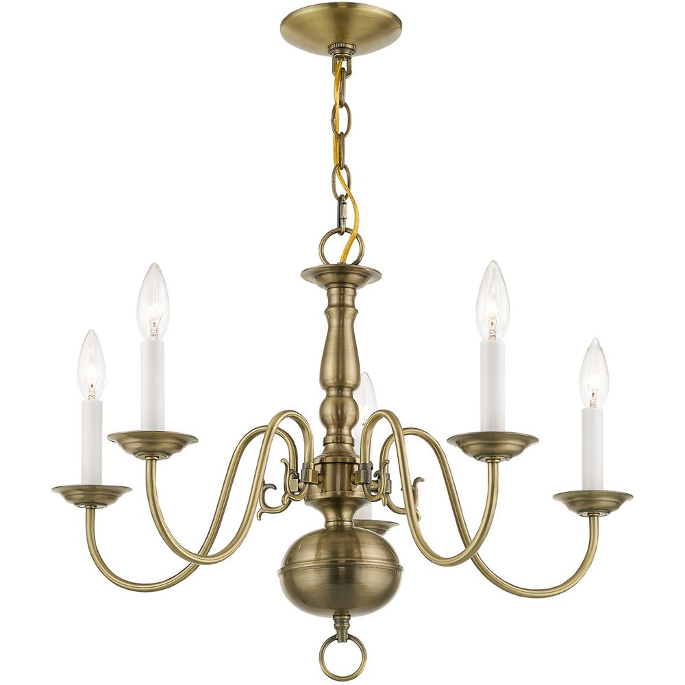 Antiqued Brass Five Light Metal Dimmable Chandelier With Shades HomeRoots