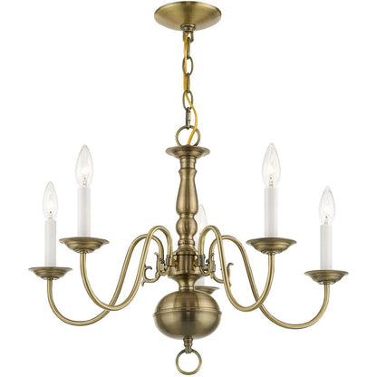 Antiqued Brass Five Light Metal Dimmable Chandelier With Shades HomeRoots