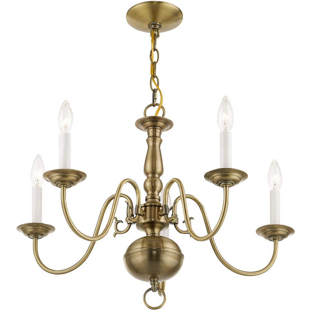 Antiqued Brass Five Light Metal Dimmable Chandelier With Shades HomeRoots
