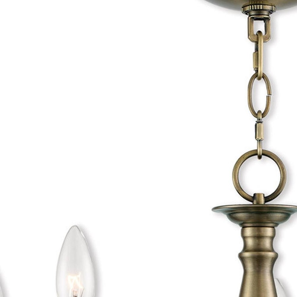 Antiqued Brass Five Light Metal Dimmable Chandelier With Shades HomeRoots