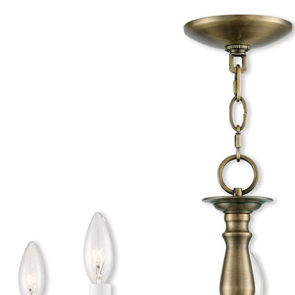 Antiqued Brass Five Light Metal Dimmable Chandelier With Shades HomeRoots