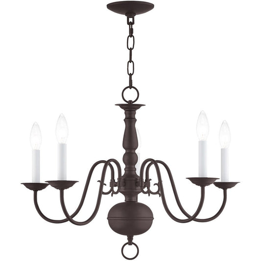 Bronze Five Light Metal Dimmable Chandelier With Shades HomeRoots
