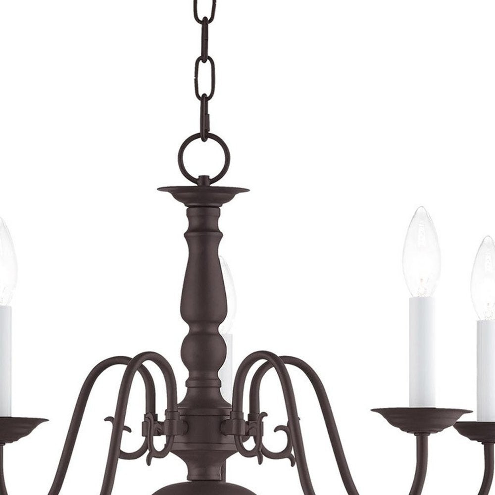 Bronze Five Light Metal Dimmable Chandelier With Shades HomeRoots