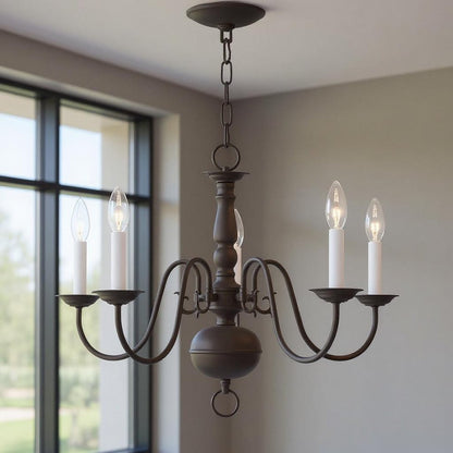 Bronze Five Light Metal Dimmable Chandelier With Shades HomeRoots