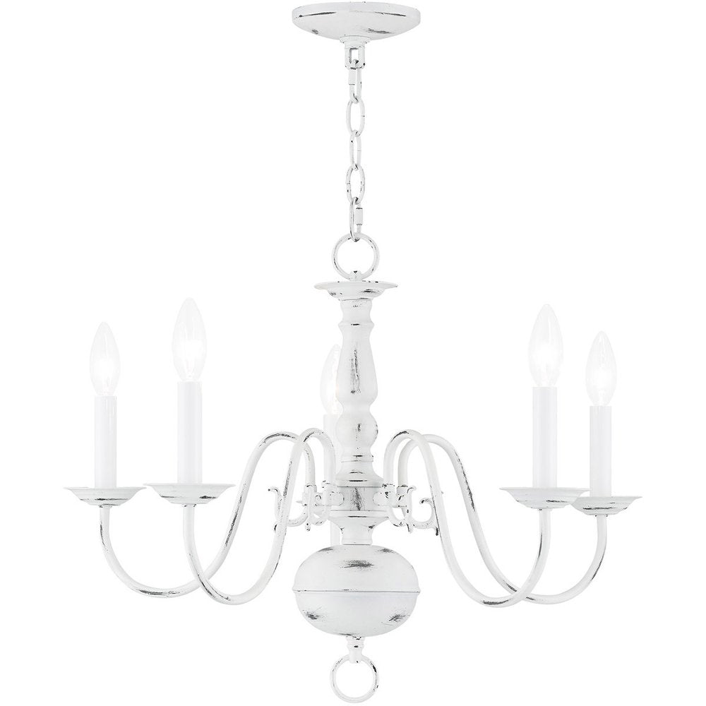 Antiqued White Five Light Metal Dimmable Chandelier With Shades HomeRoots