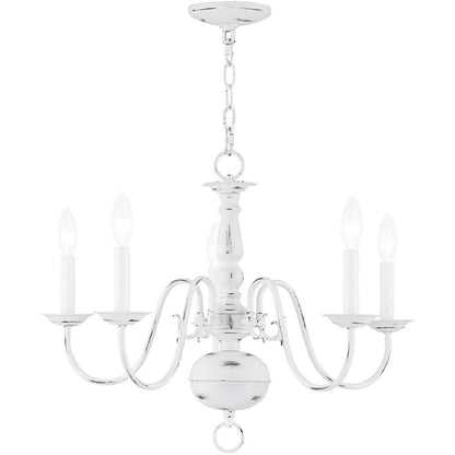Antiqued White Five Light Metal Dimmable Chandelier With Shades HomeRoots