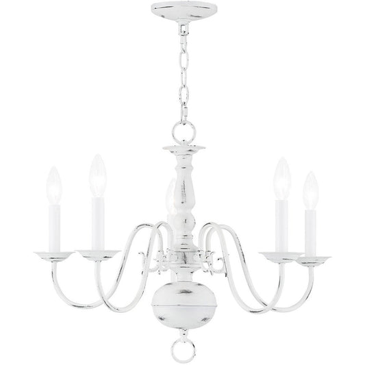 Antiqued White Five Light Metal Dimmable Chandelier With Shades HomeRoots