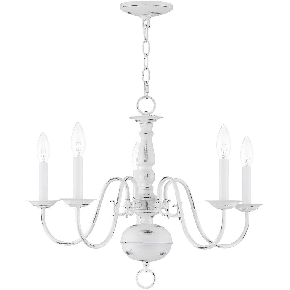 Antiqued White Five Light Metal Dimmable Chandelier With Shades HomeRoots