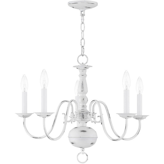 Antiqued White Five Light Metal Dimmable Chandelier With Shades HomeRoots