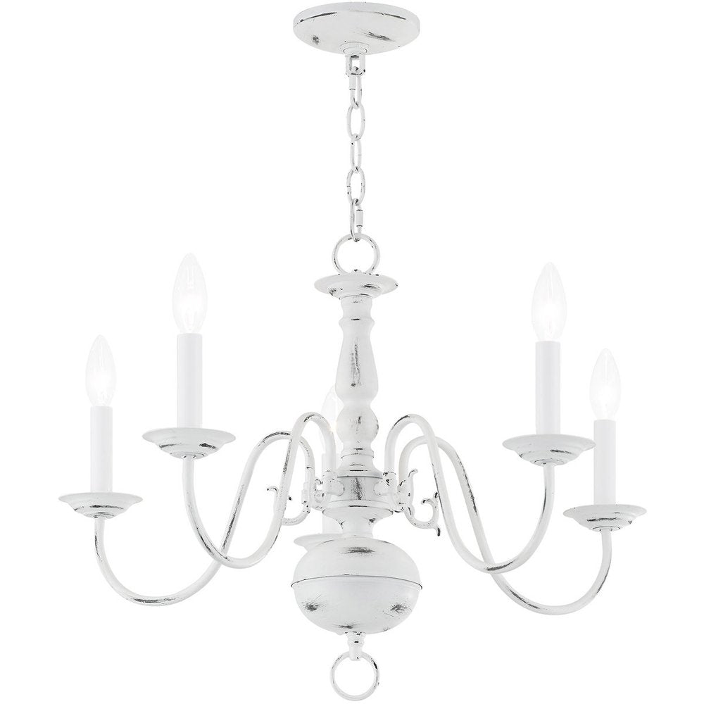 Antiqued White Five Light Metal Dimmable Chandelier With Shades HomeRoots
