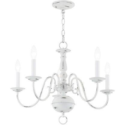 Antiqued White Five Light Metal Dimmable Chandelier With Shades HomeRoots