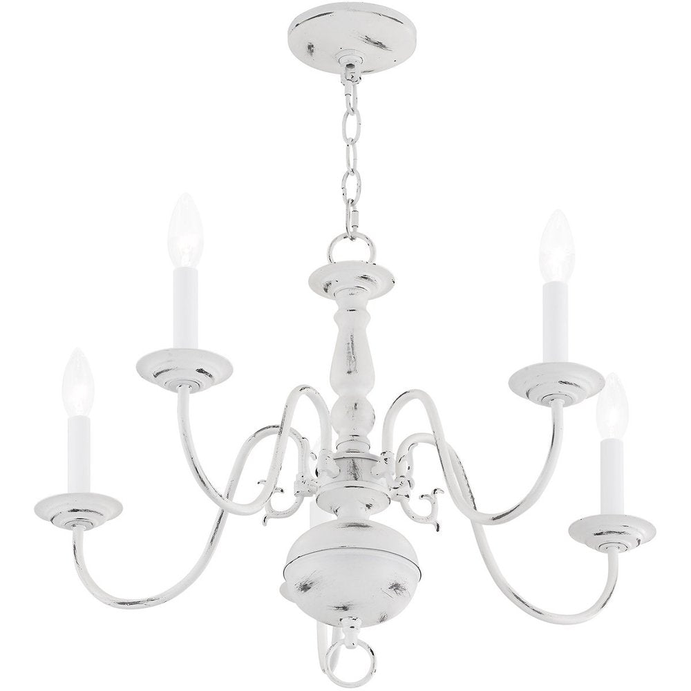 Antiqued White Five Light Metal Dimmable Chandelier With Shades HomeRoots