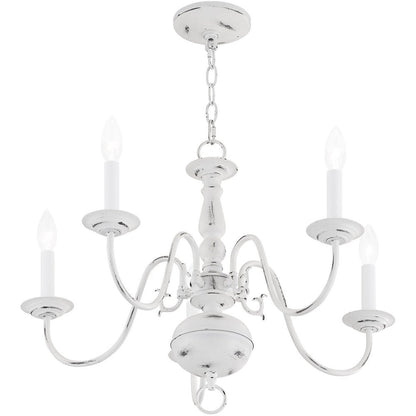 Antiqued White Five Light Metal Dimmable Chandelier With Shades HomeRoots