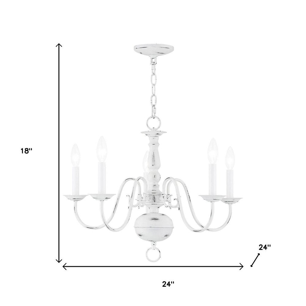Antiqued White Five Light Metal Dimmable Chandelier With Shades HomeRoots