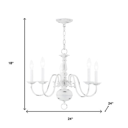 Antiqued White Five Light Metal Dimmable Chandelier With Shades HomeRoots