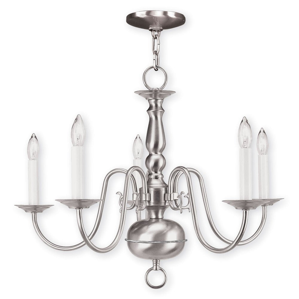 Nickel Five Light Metal Dimmable Chandelier With Shades HomeRoots