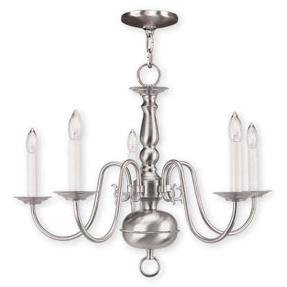 Nickel Five Light Metal Dimmable Chandelier With Shades HomeRoots