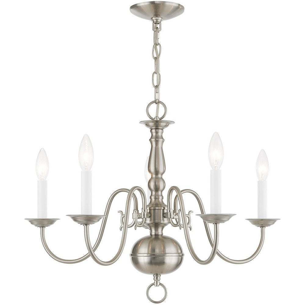 Nickel Five Light Metal Dimmable Chandelier With Shades HomeRoots