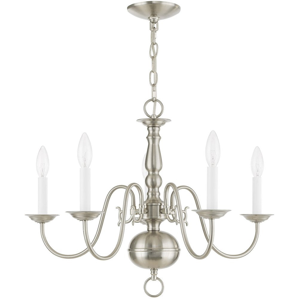 Nickel Five Light Metal Dimmable Chandelier With Shades HomeRoots