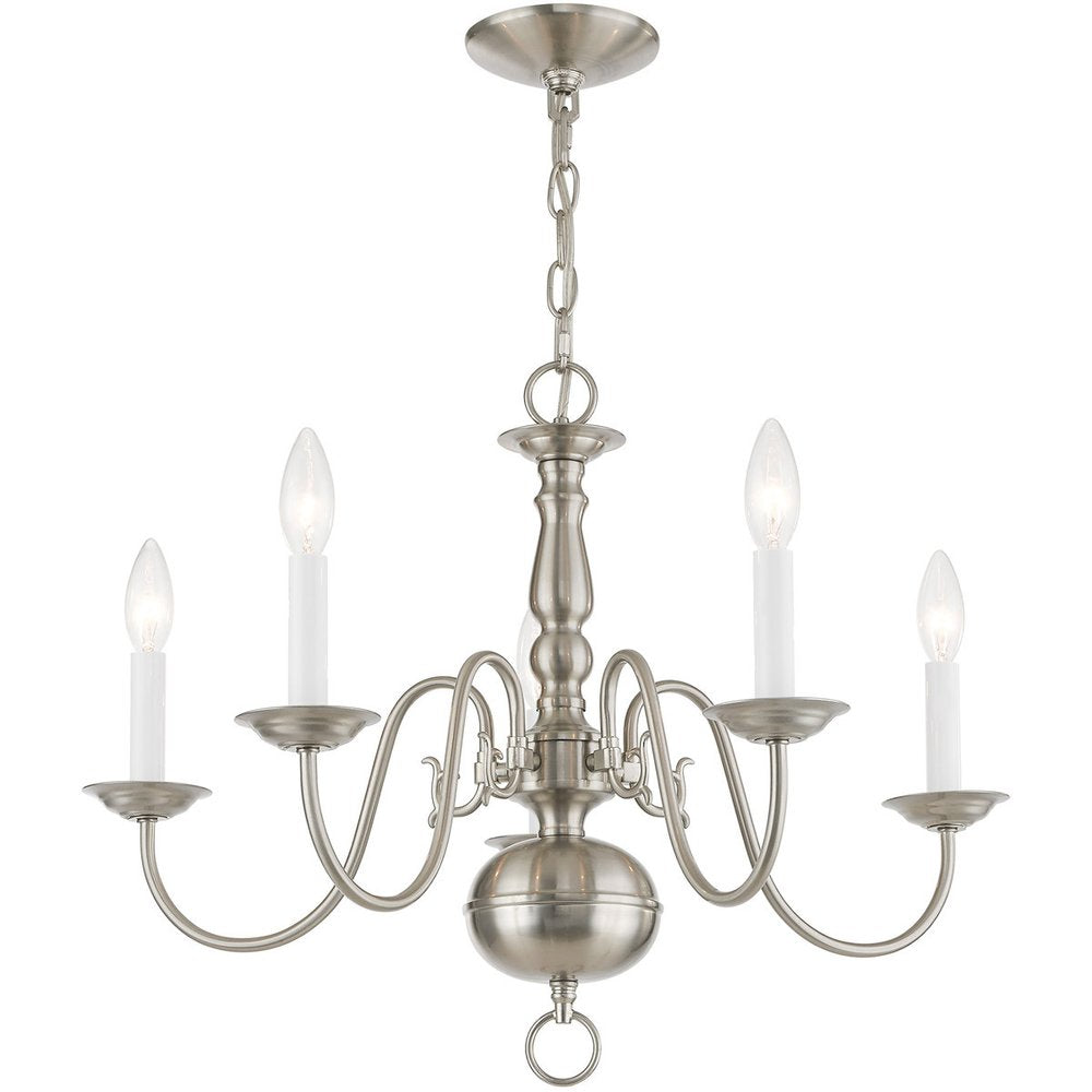 Nickel Five Light Metal Dimmable Chandelier With Shades HomeRoots