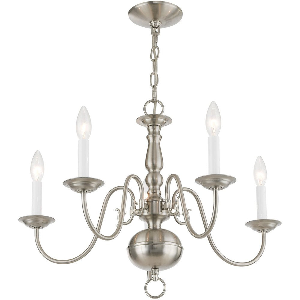 Nickel Five Light Metal Dimmable Chandelier With Shades HomeRoots