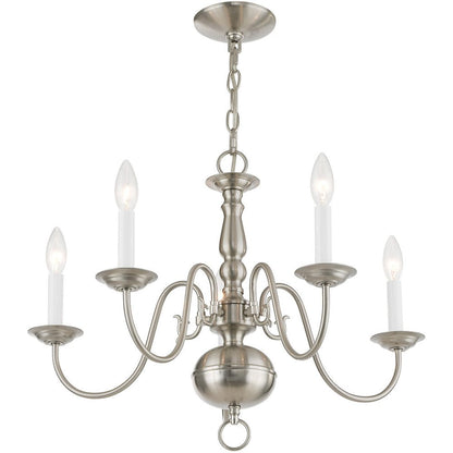 Nickel Five Light Metal Dimmable Chandelier With Shades HomeRoots