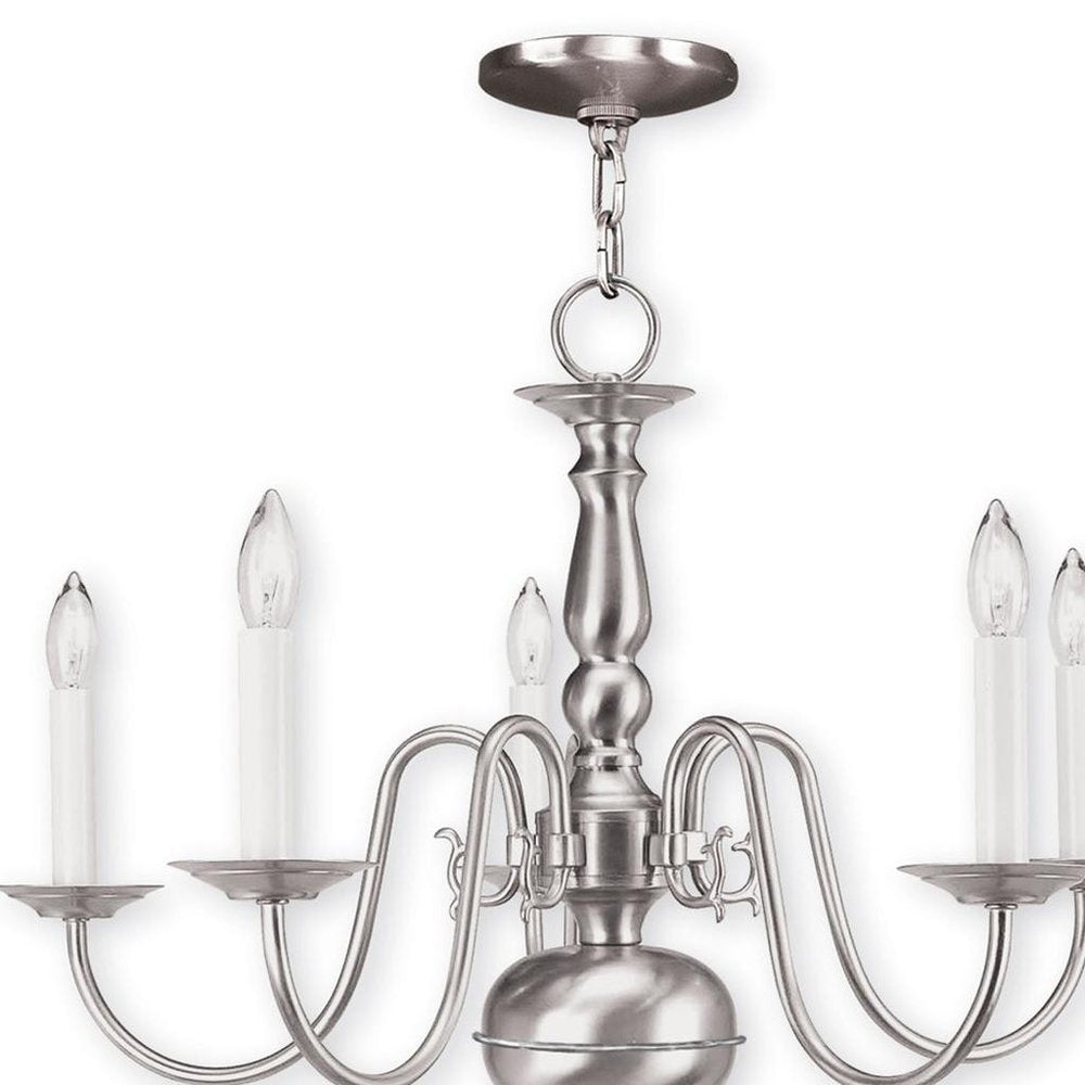 Nickel Five Light Metal Dimmable Chandelier With Shades HomeRoots