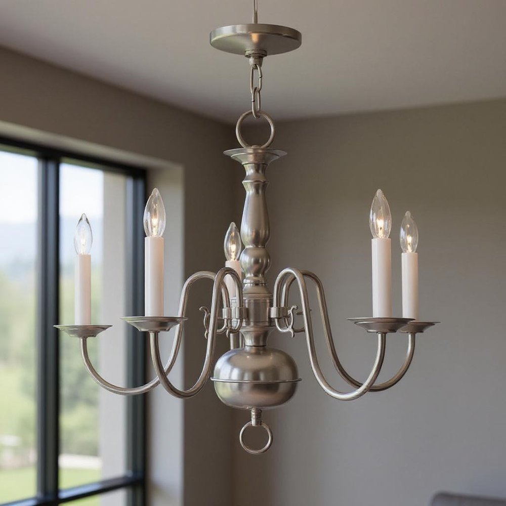 Nickel Five Light Metal Dimmable Chandelier With Shades HomeRoots