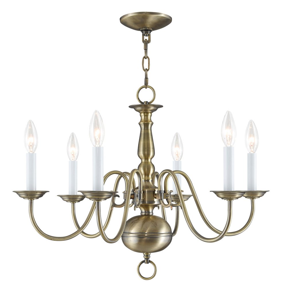 Antiqued Brass Six Light Metal Dimmable Chandelier With Shades HomeRoots