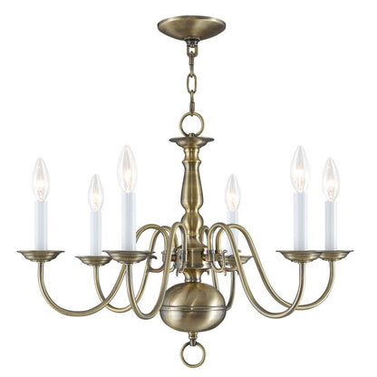 Antiqued Brass Six Light Metal Dimmable Chandelier With Shades HomeRoots