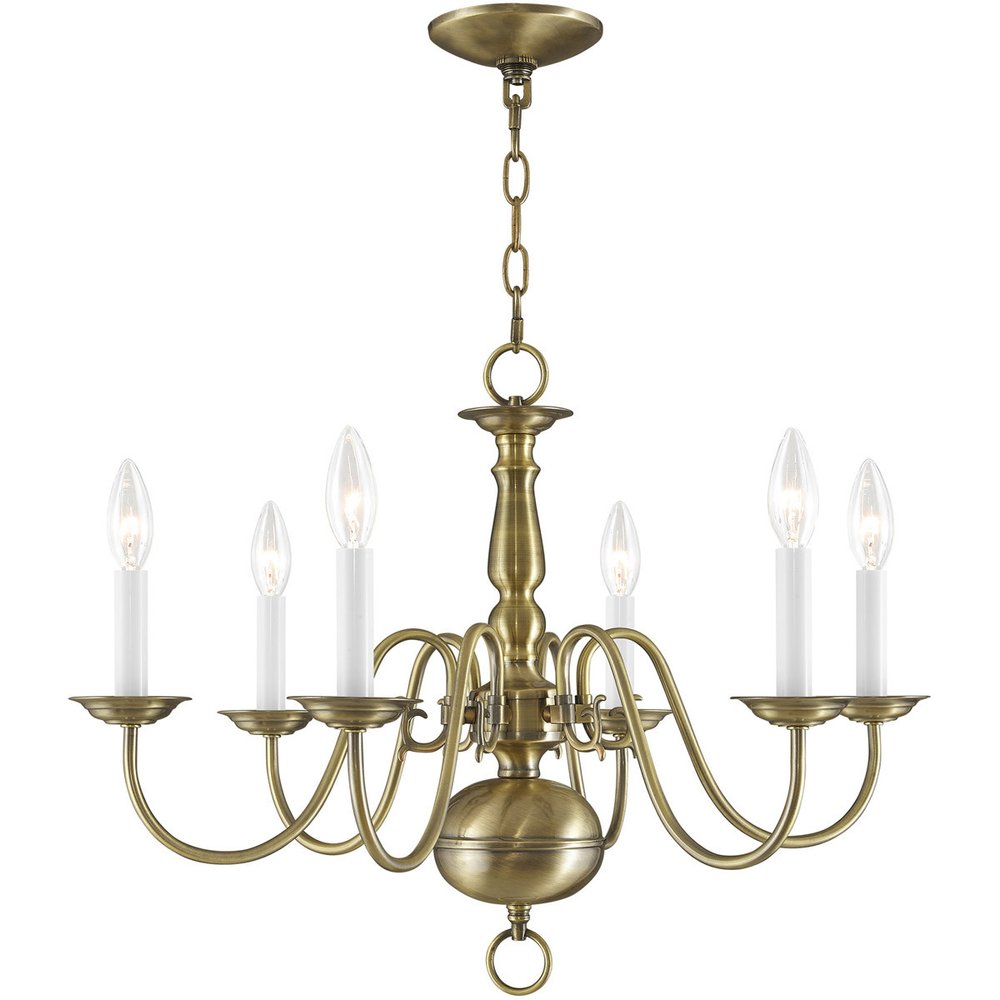 Antiqued Brass Six Light Metal Dimmable Chandelier With Shades HomeRoots