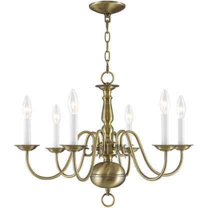 Antiqued Brass Six Light Metal Dimmable Chandelier With Shades HomeRoots