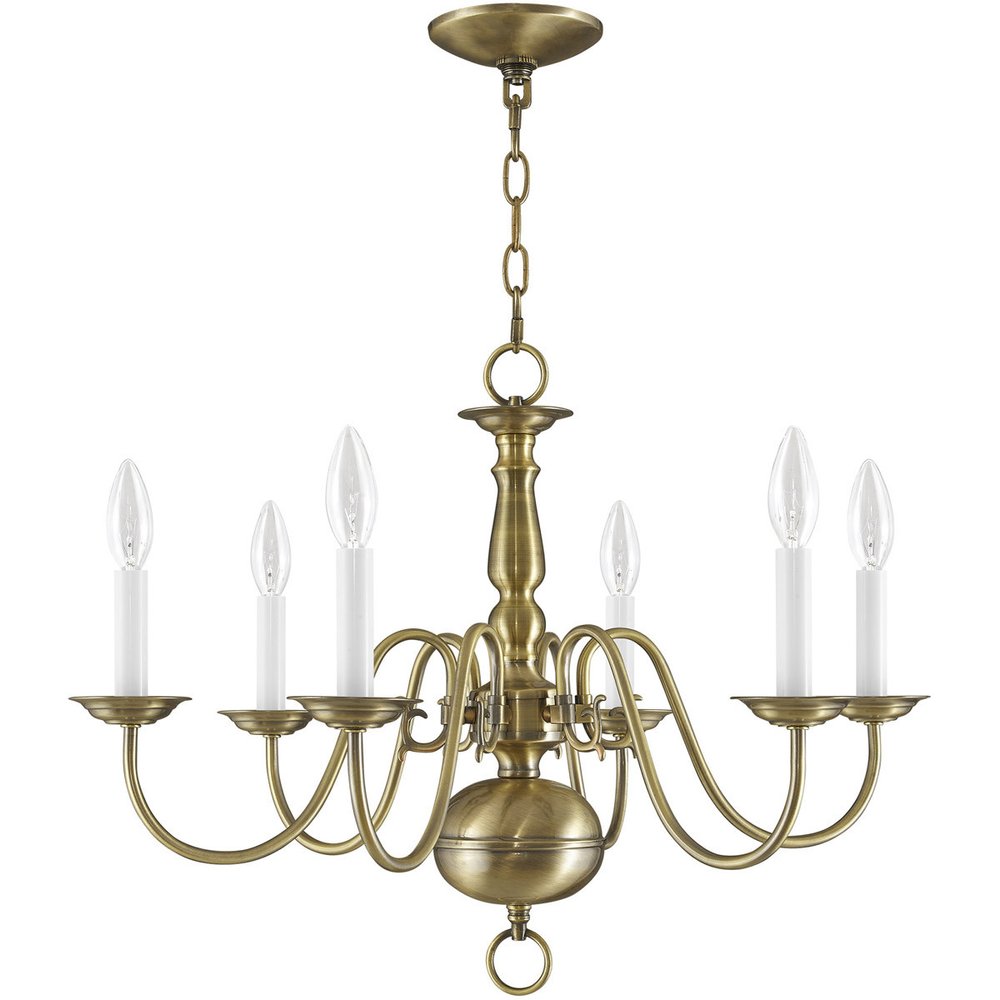 Antiqued Brass Six Light Metal Dimmable Chandelier With Shades HomeRoots
