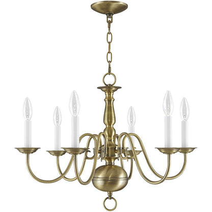 Antiqued Brass Six Light Metal Dimmable Chandelier With Shades HomeRoots