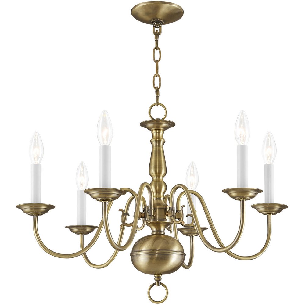 Antiqued Brass Six Light Metal Dimmable Chandelier With Shades HomeRoots