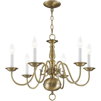 Antiqued Brass Six Light Metal Dimmable Chandelier With Shades HomeRoots