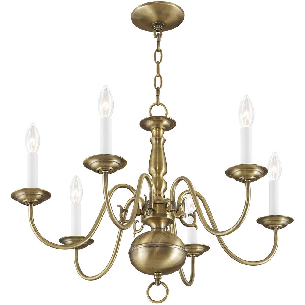Antiqued Brass Six Light Metal Dimmable Chandelier With Shades HomeRoots